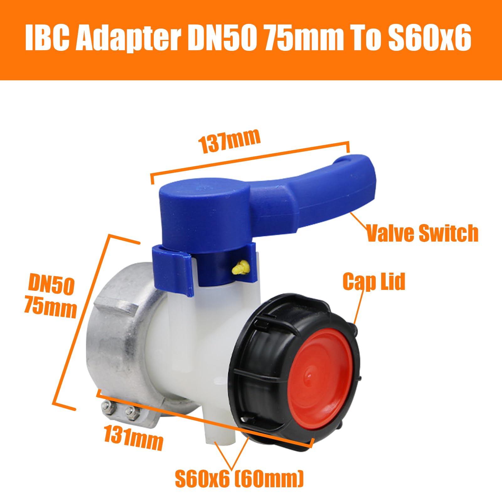 Adattatore serbatoio IBC pronto, S60X6 IBC Tote Tank Drain Adpater IBC rubinetto raccordo per olio combustibile acqua (1