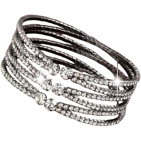 Layered Bridal Black Rhinestone Cuff Bracelets for Women