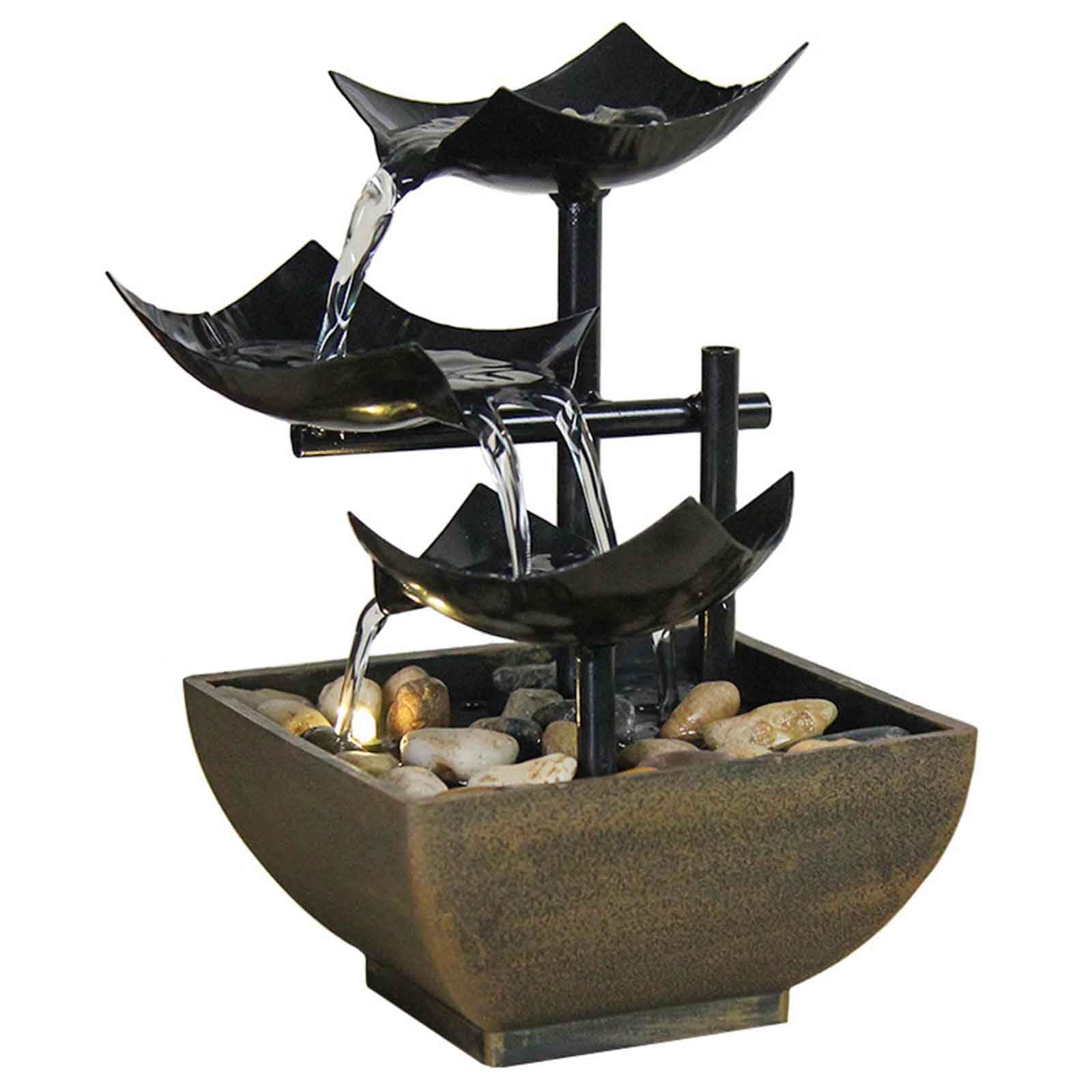 DFrywdgSEY tabletop fountain, 3-Tier Relaxation Meditation Desktop Fountain Automatic Pump Extra Deep Basin Desk Accessories