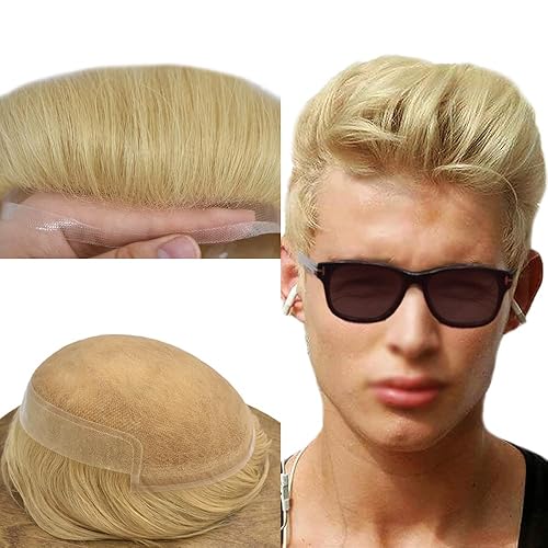 Peluca tipo tupé para hombre, piezas cortas de cabello humano natural, sistema de repuesto de encaje suizo suave, tupé para hombre, protesis capilar