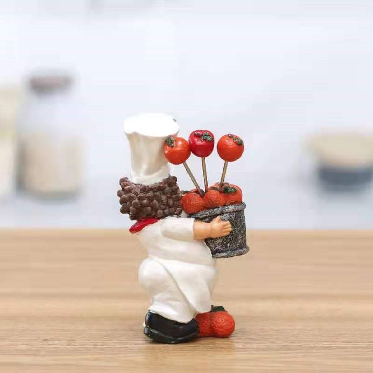 NYRWANA Polyresin Chef Fruit Pick Holder with 5 Stainless Steel Forks Picks 2