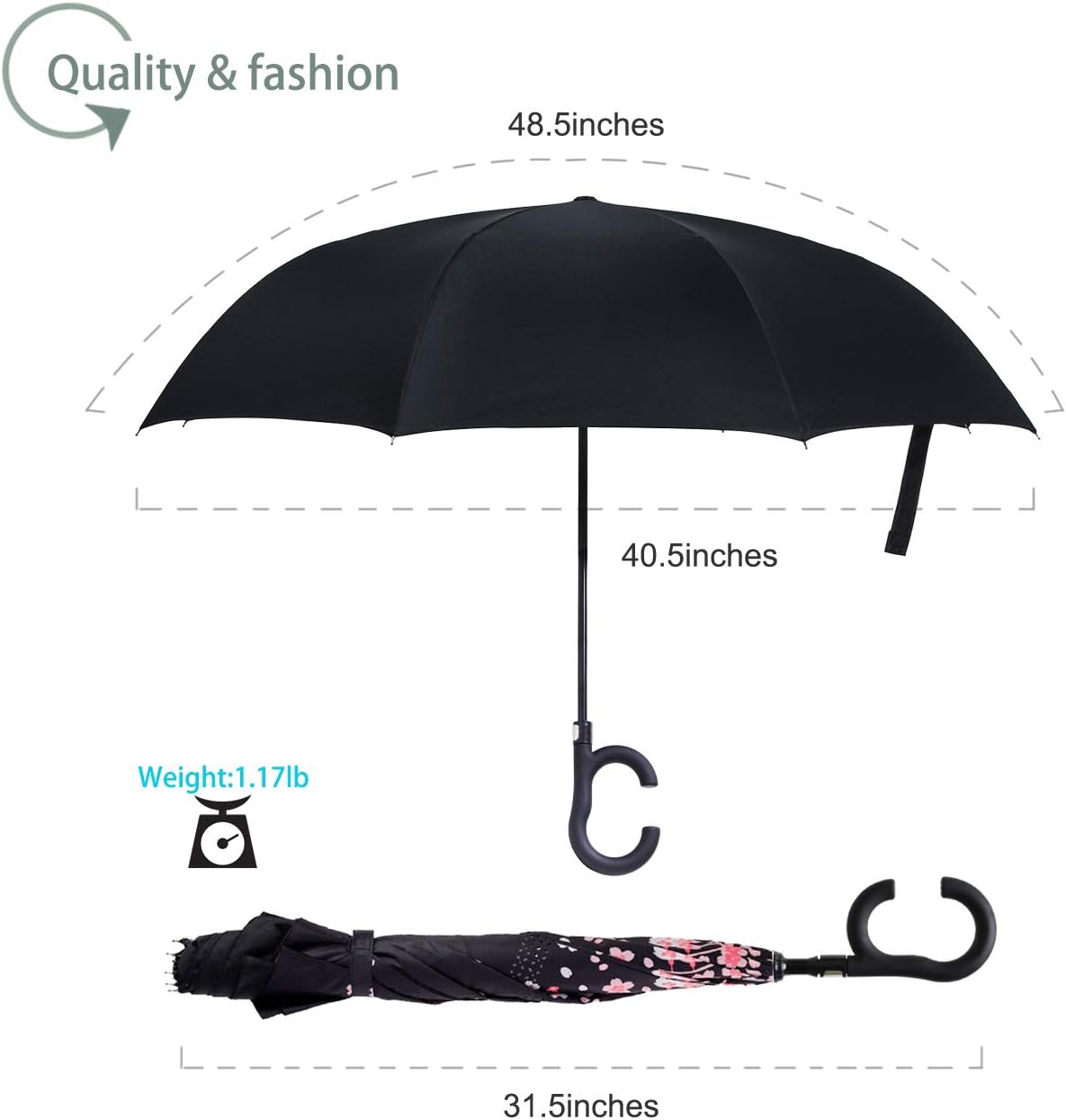 ZOMAKE Auto Open Inverted Umbrella Double Layer Reverse Umbrella, UV Protection Windproof Straight Umbrella Inside Out Umbrella for Car Rain Outdoor with C-Shaped Handle