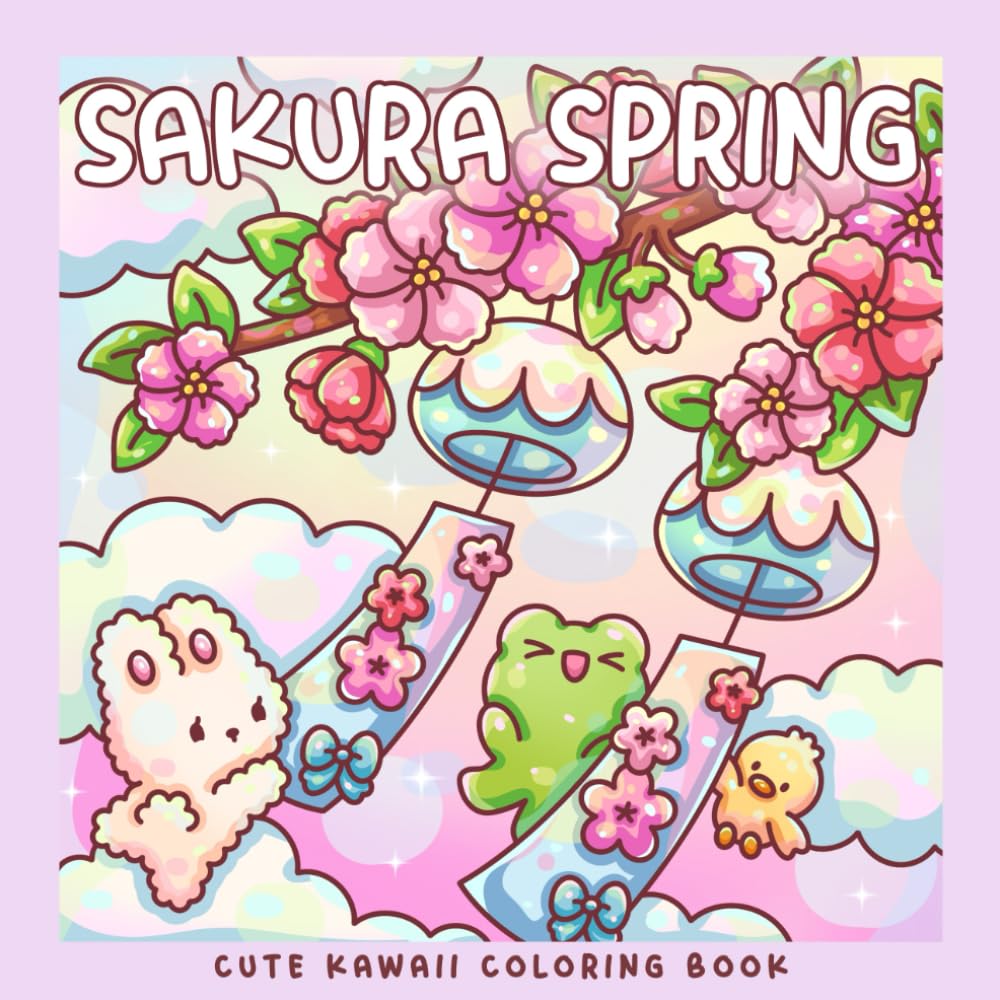 Sakura Spring: Kawaii Japan Coloring Book: Cute Bunny, Frog and Duck Exploring Japan