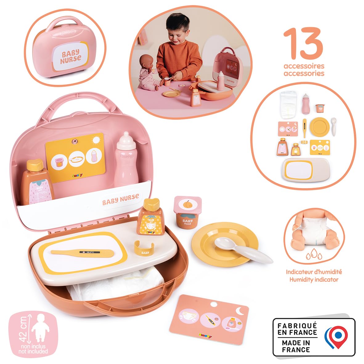 Smoby - Baby Nurse - Vanity - Mini Valise - Prendre Soin de Son Bébé - 13 Accessoires - Assiette, Biberon, Flacon de Crème, Pot de Yaourt Et Autres - A Partir de 3 Ans - Fabrication Française
