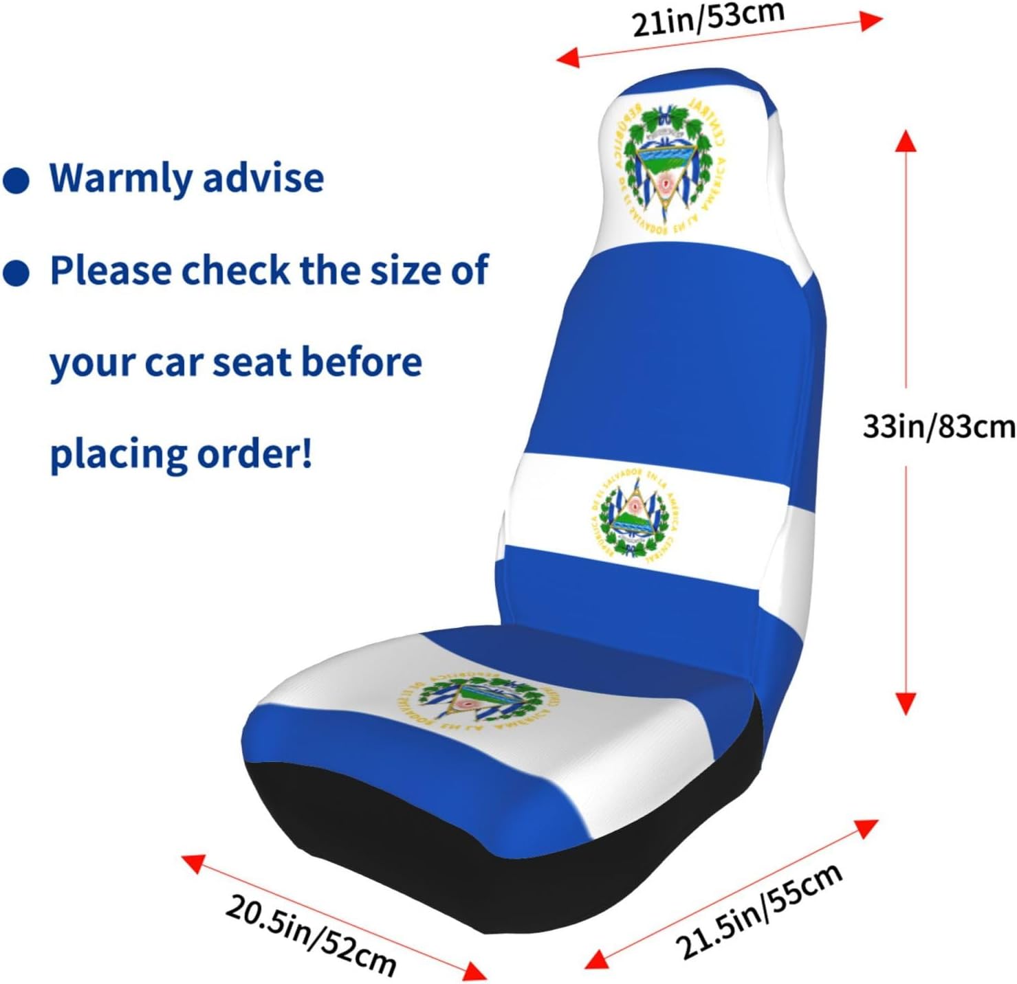 Universal El Salvador Printed car seat Covers are Suitable for Most Seats in Trucks, Vans, and Other Similar Vehicles.