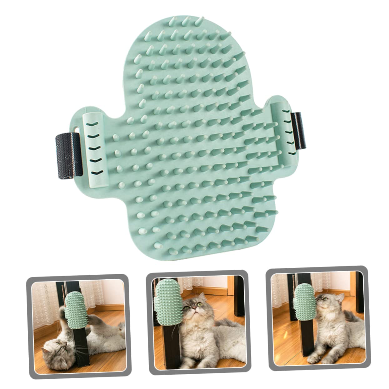 Yardwe Cat Corner Brush Rubber Massage Comb Green | Self-Grooming, Loose Hair Collection, Wall Mount Rubbing, Rubber Bristles, for Indoor Cats and Kittens