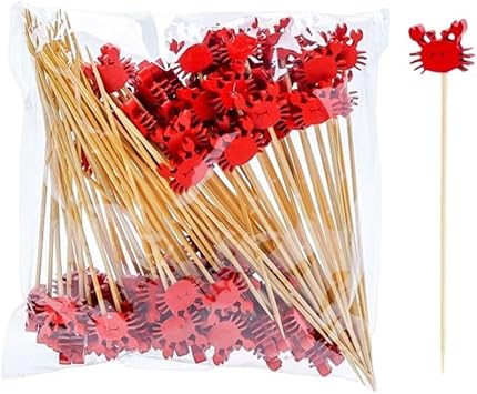 Mini crabs Cocktail Picks,4.7 Inch Natural Bamboo Toothpicks