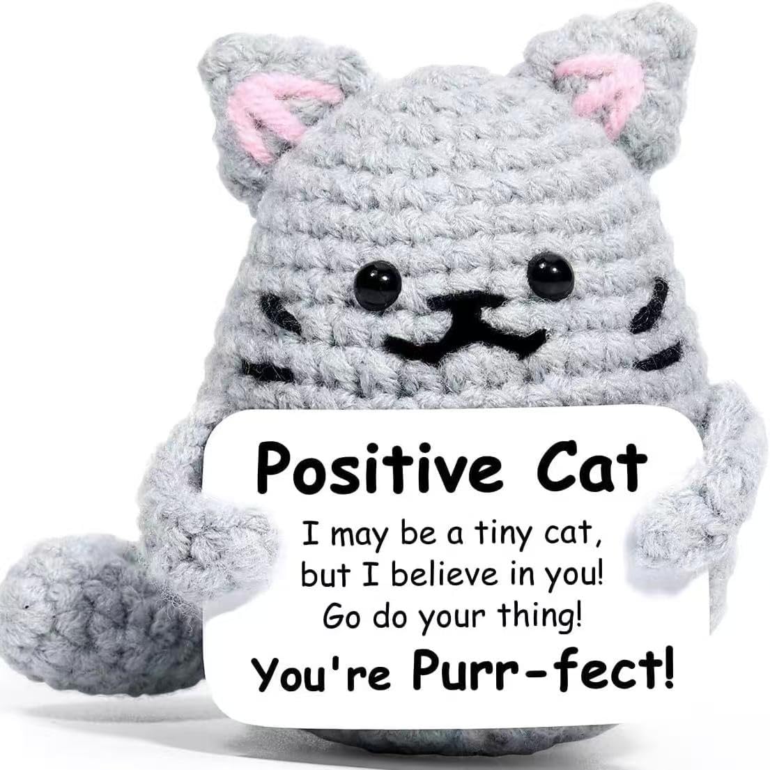 LSYZHX Positive Crochet Cat Animals, Emotional Support Nuggets Funny Cat Lover Gifts for Women Mothers Day College Graduation Birthday Cute Ideas Themed Decor Stuff (Gray)