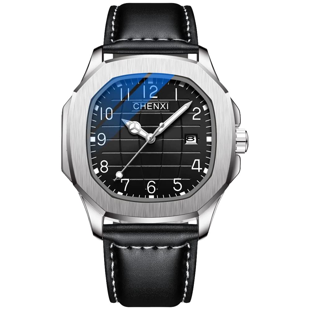 TiongGeometric Case Octagonal Design Men's Business Watch, Men's Waterproof Luminous Quartz Watch, Stainless Steel Date Quartz Watches for Men