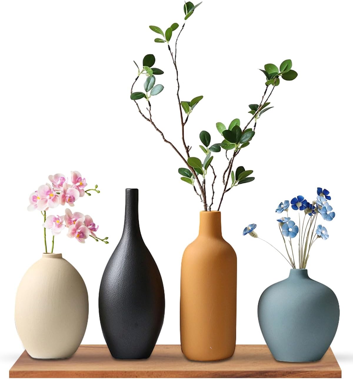 Ceramic vase Small Flower vases for Decor,Modern Boho Farmhouse Home Decor,Modern Home Decor,Decorative vase for Pampas Grass&Dried Flowers,idea Shelf,Table,Bookshelf (Black + multiple colors-4 piece)