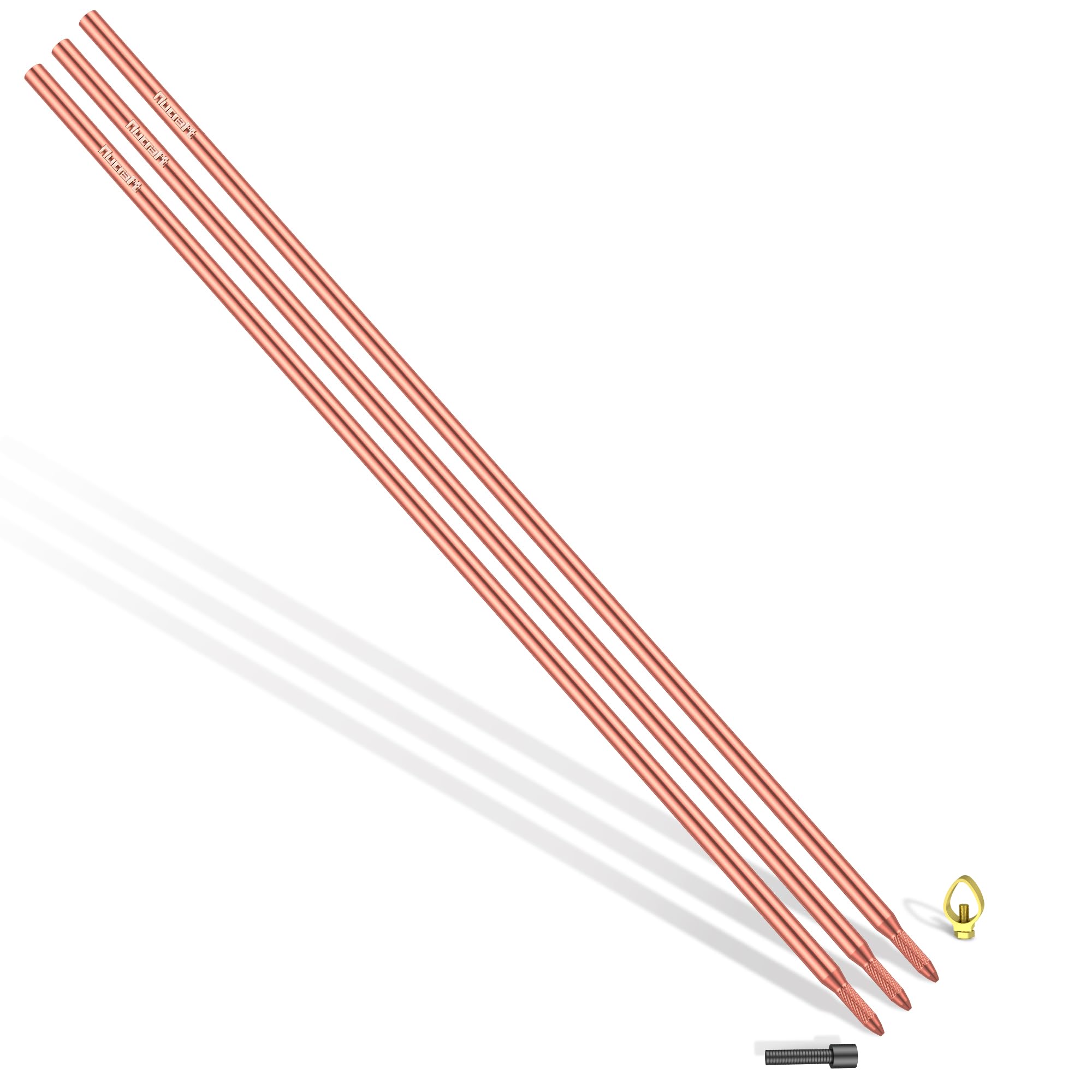 Nucraft Tiefenerder Erder Erdung Staberder Ø14.2/Ø17.2mm Kohlenstoffstahl，0.2MM Rotkupfer Beschichtung mit Klemme 1,0m 3,0m 4,0m Zusammensetzung SET