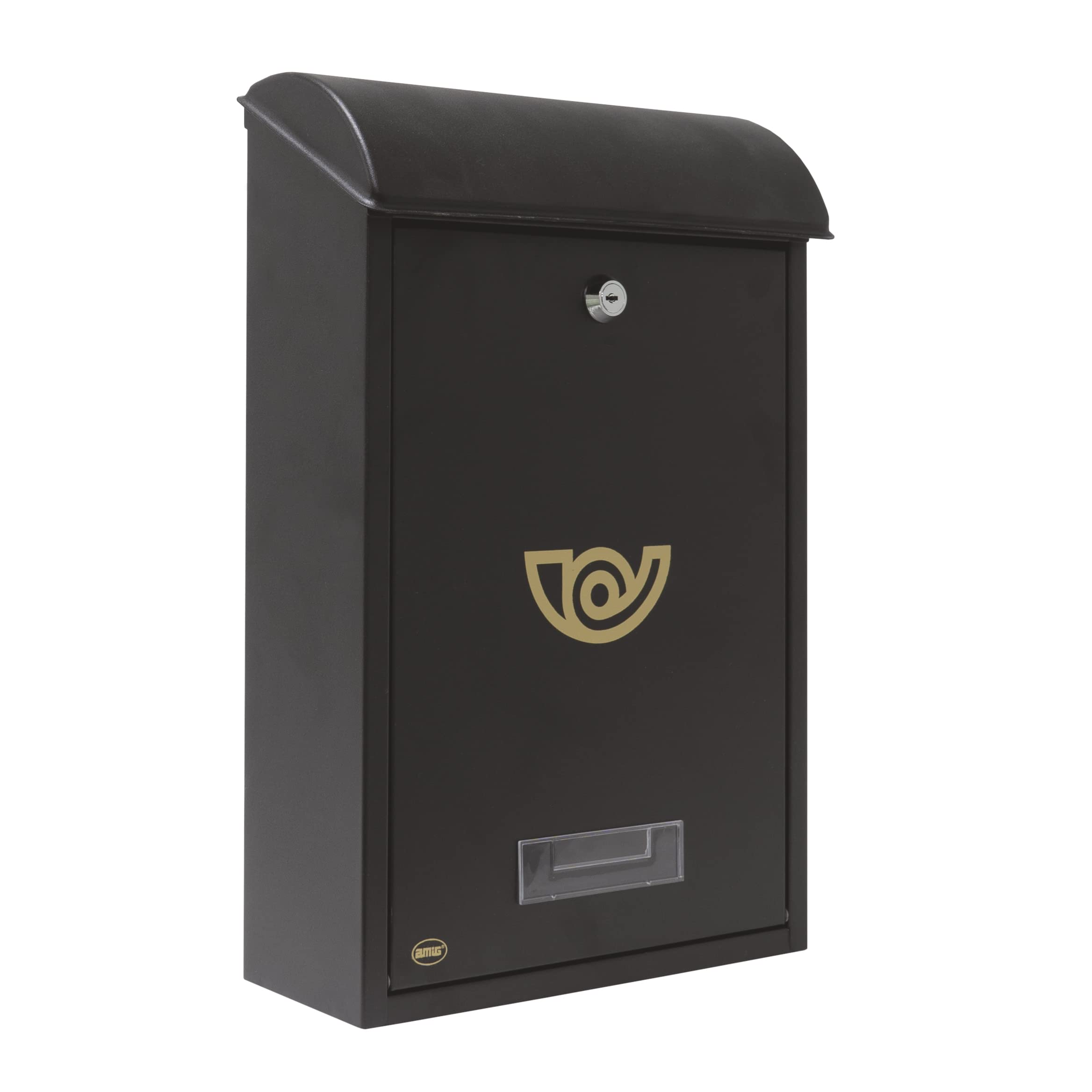 Amig - Buzón Exterior Modelo 2 - Acero Resistente - Ranura para Cartas DIN-A4 - Cerradura con Llave - Instalación Sencilla - Bocacartas para Pared - Negro - 40x25x10 cm - Metal