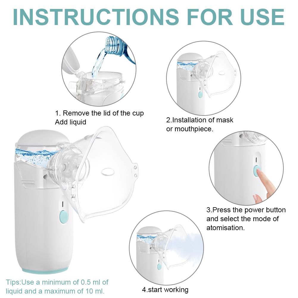Nebulisateur pour Adultes, Nebulisateur Portable Rechargeable pour Adultes et Enfants, Inhalateur Silencieux pour Enfants avec 2 Masques et Embout Buccal, pour Usage Domestique et en Voyage