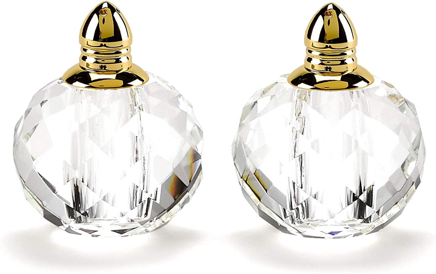 HomeRoots Handcrafted Optical Crystal And Gold Rounded Salt And Pepper Shakers