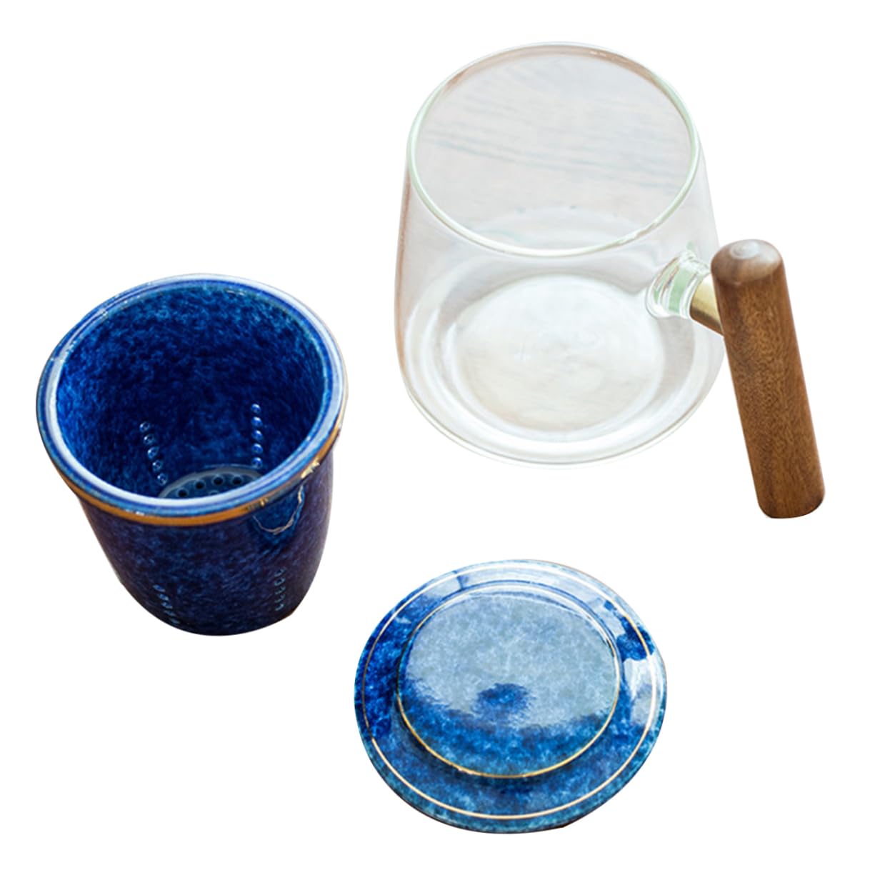 GRIRIW Retro Style Tea Cup Set 400ml Glass Tea Mug Wooden Handle Office Drink Cup