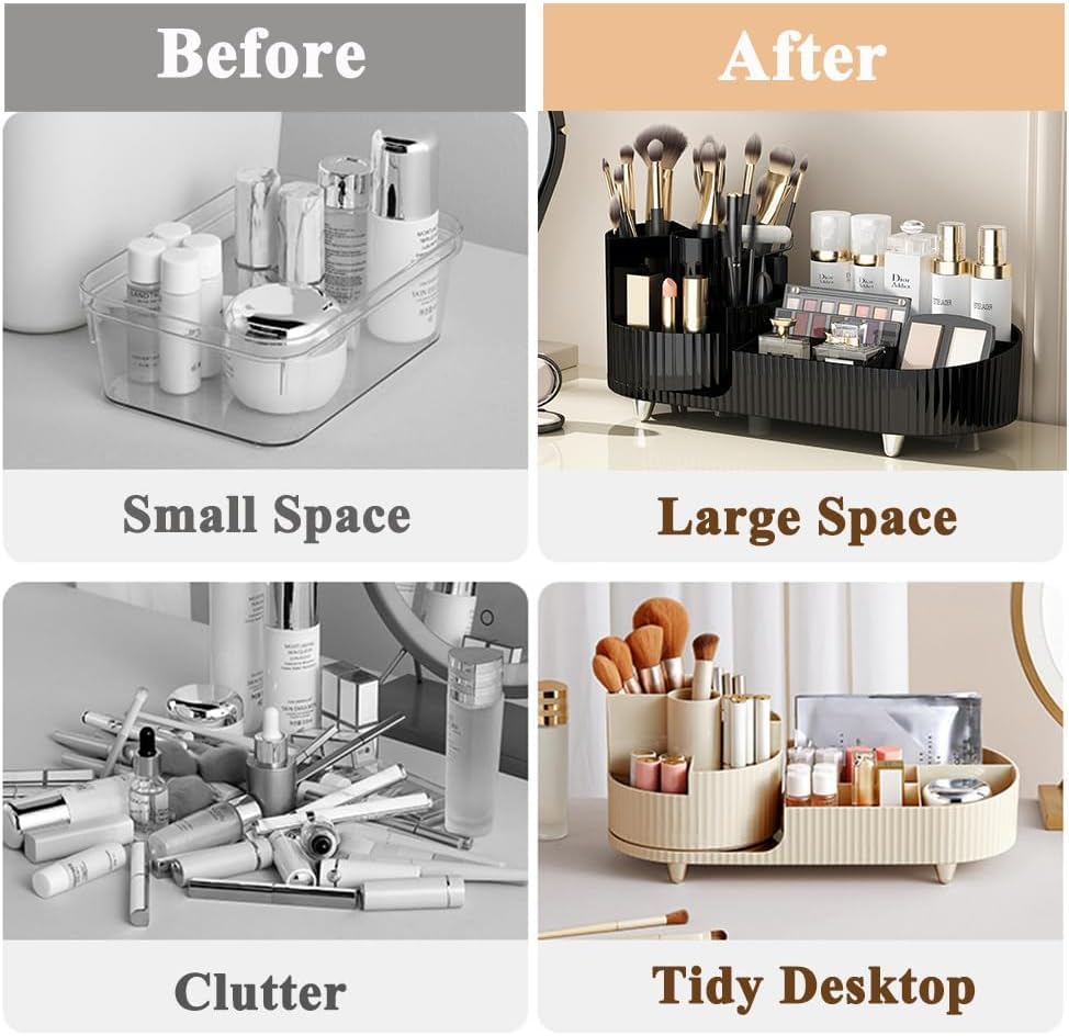 Image of JIALTO 360 Rotating Makeup Organizer Cream Cosmetic Storage Box for Brushes Lipsticks Skincare Perfume Nail Polish Jewelry Large Capacity Vanity Organizer for Bathroom Bedroom Countertop