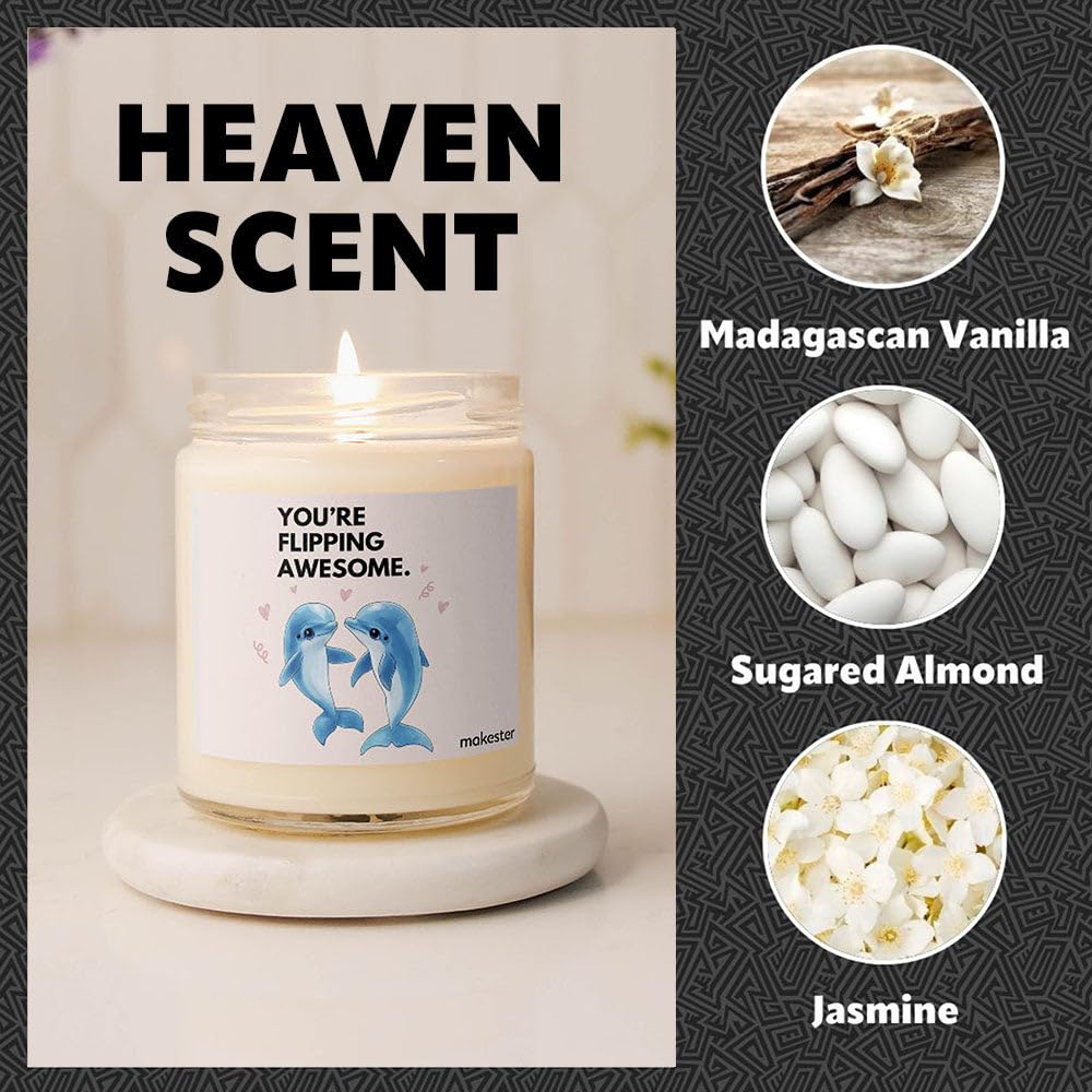 Dolphin Gifts - Luxury Soy Wax Candle - Vanilla, Jasmine, Sugared Almond - Makester, White - Image 4