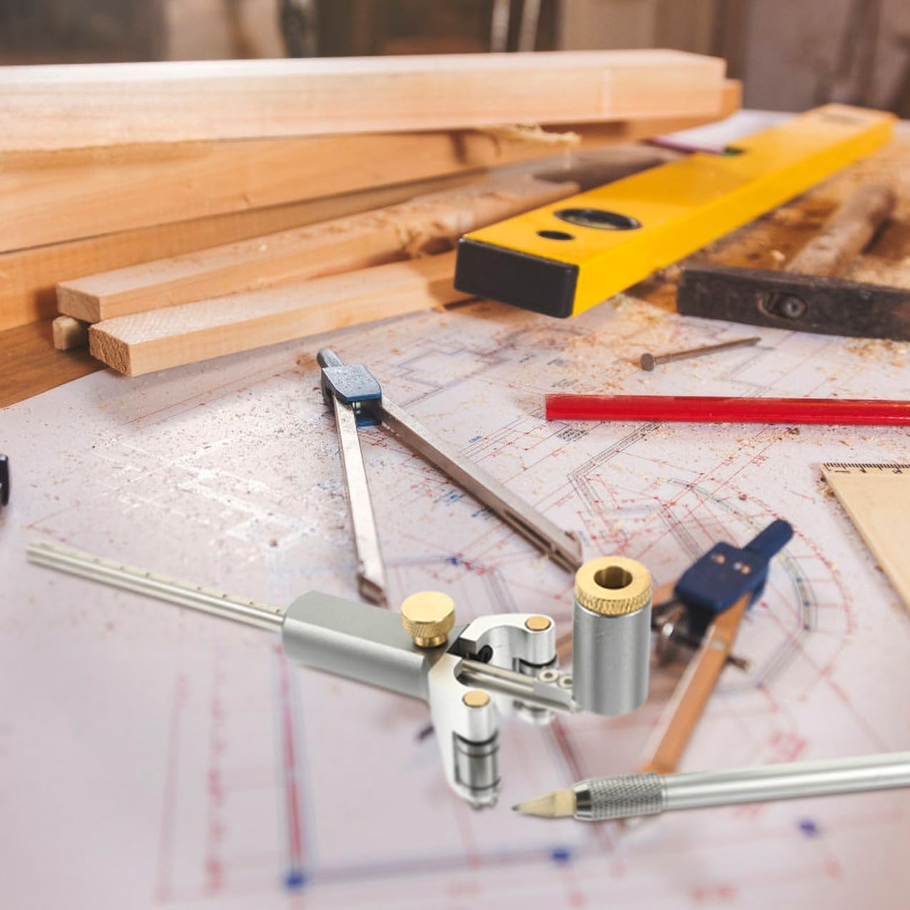 Two-In-One Adjustable Scriber 0-120Mm Curved Parallel Line Marking Tool Portable Woodworker Accessory for Outdoor and Home Use Random Color Random Color