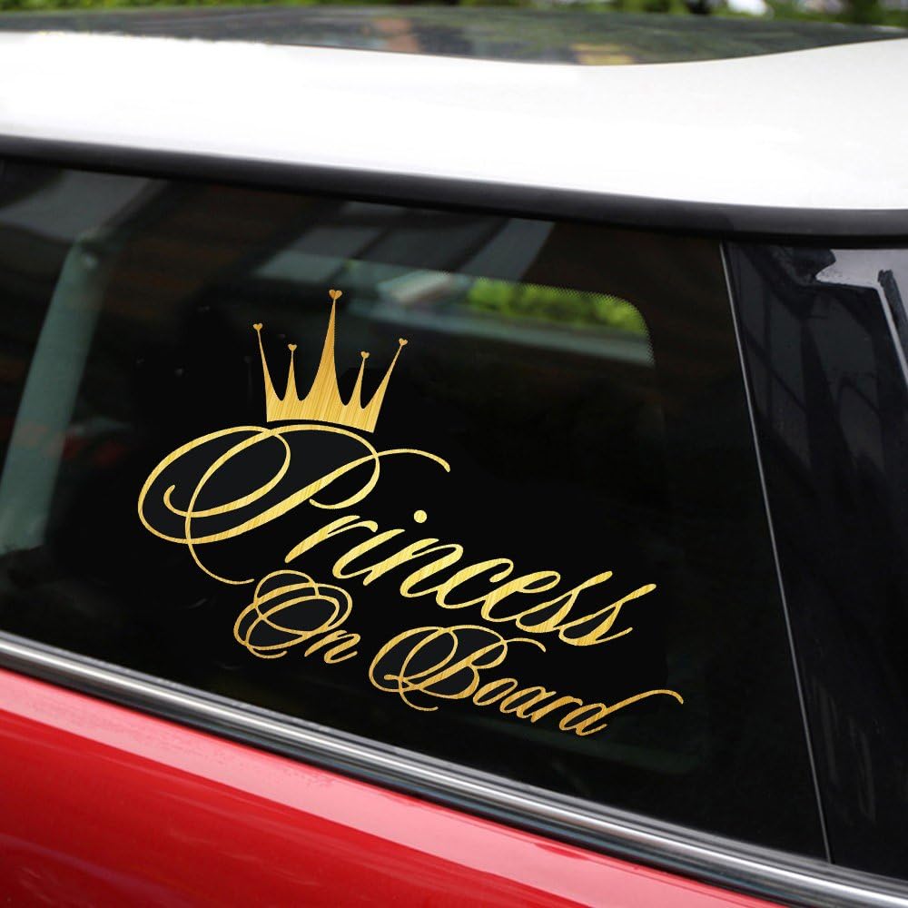 vylymuses Car Stickers and Decals Princess ON Board Stikcers with Crown for Girl Car Window Decal Bumper Stickers 6.54.29" Truck Vans Laptop Vinyl Stickers Vehicle Safety Sticker Sign (Brushed Gold)