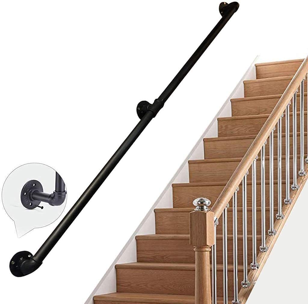LOWHA Stair Banister handrail Handrails for Stairs, Industrial Matte Black Pipe Stair Rail Safety Hand Rail Support Bar Antique Rustic Cast Iron Handrail, Supports 250kg (Size : 4ft)