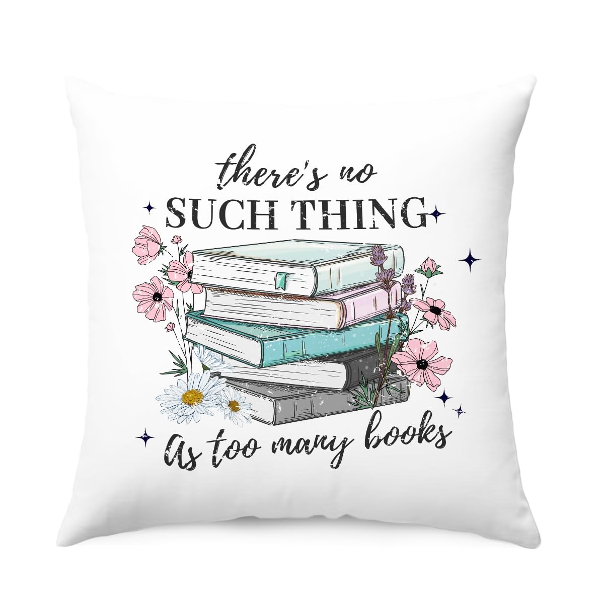 THDSE Preppy Reading Corner Pillow Covers, Wildflower Book Throw Pillow Covers 18x18, Bookish Room Decor Pillow Cases for Book Lovers Reading Nook