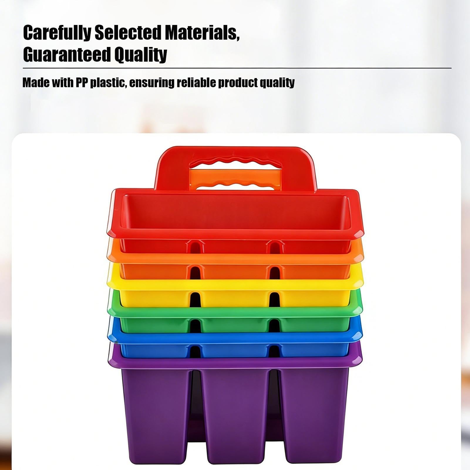 Panier de fournitures artistiques pour salle de classe – Conteneur de rangement en PP 27 x 18,5 x 18 cm, ensemble de 6 couleurs, organisateur de compartiments avec poignée de transport | Crayon stylo