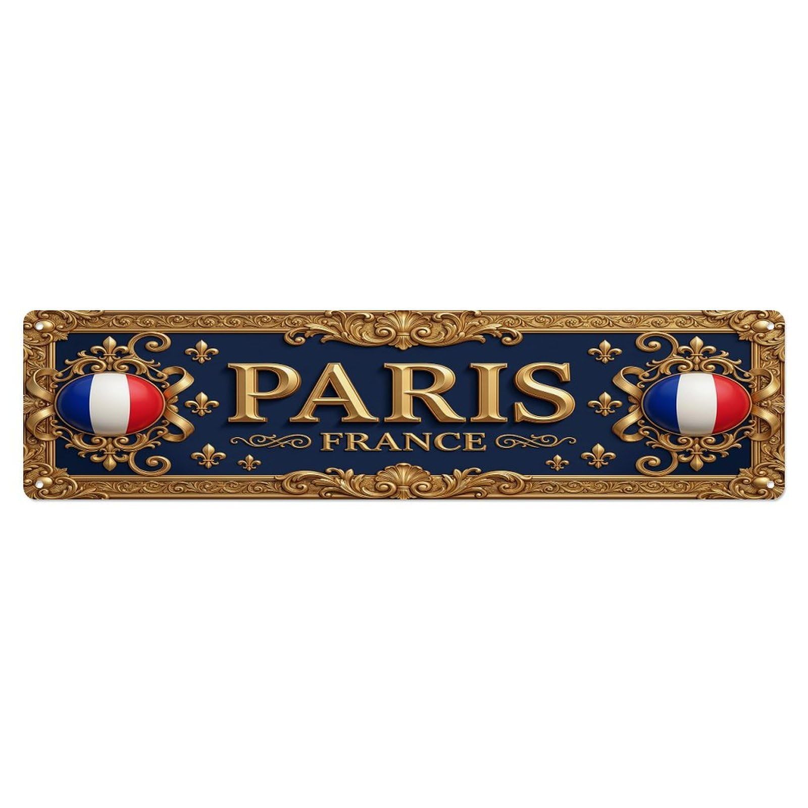 Olhnbad 4X16inch(10X40cm) Vintage Paris France Flag Pattern Metal Tin Sign