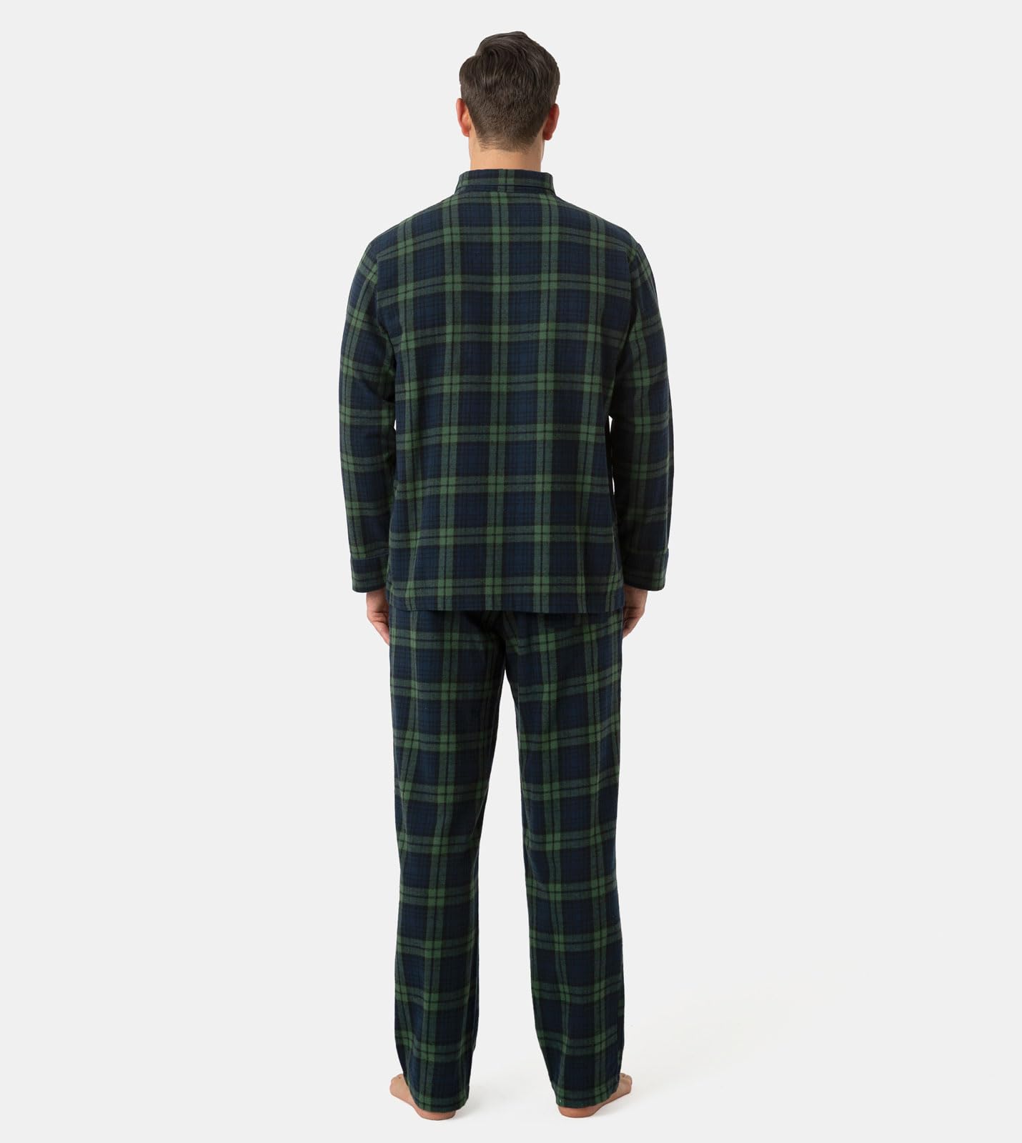 LAPASA 100% Cotone Flanella Completo Pigiama da Uomo a Quadri con Tasche e Coulisse, Set Maglia & Pantaloni M95