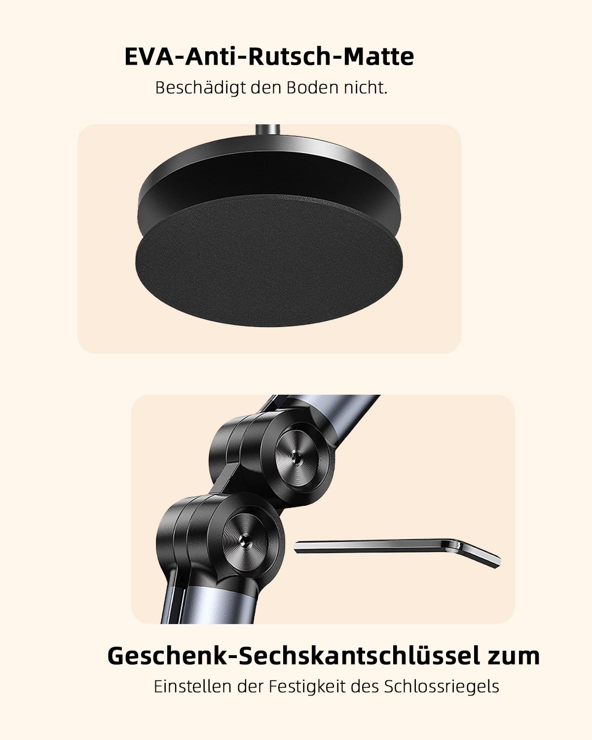 Tablet Bodenständer, Tablet Halterung Arm mit Einstellbarer Höhe, Stabiler ipad Ständer für Smartphones, iPhones, iPad Pro/Air/Mini,Tab mit 4.7-12.9 Zoll