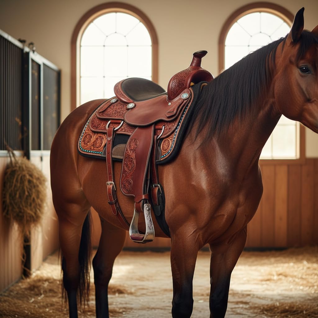 28" x 28" Contoured Wool Blend Felt Horse Saddle Pad, Shock Absorbing Western Saddle Pad for Protection, Durable Equine Supplies
