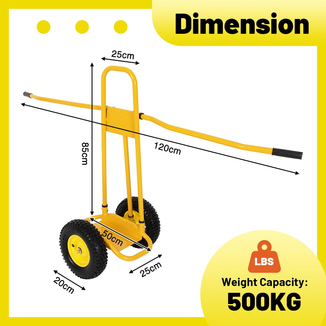 Carro de Transporte de Paneles 500 KG 4 Ruedas de Goma Maciza Carretilla Extraíble Amarillo
