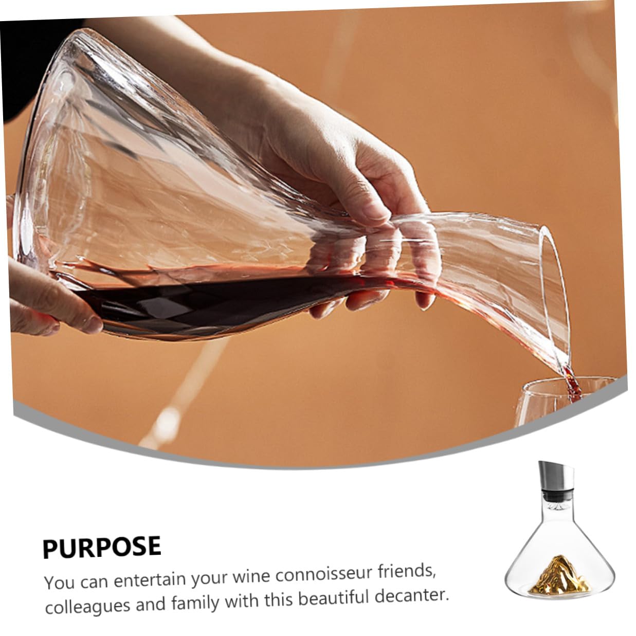BESPORTBLE Decanter per Vino in Cristallo da 1500Ml Bocca Inclinata Design Artistico Dorato Contenitore Creativo per Vino Rosso per Degustazioni e Collezioni Personali