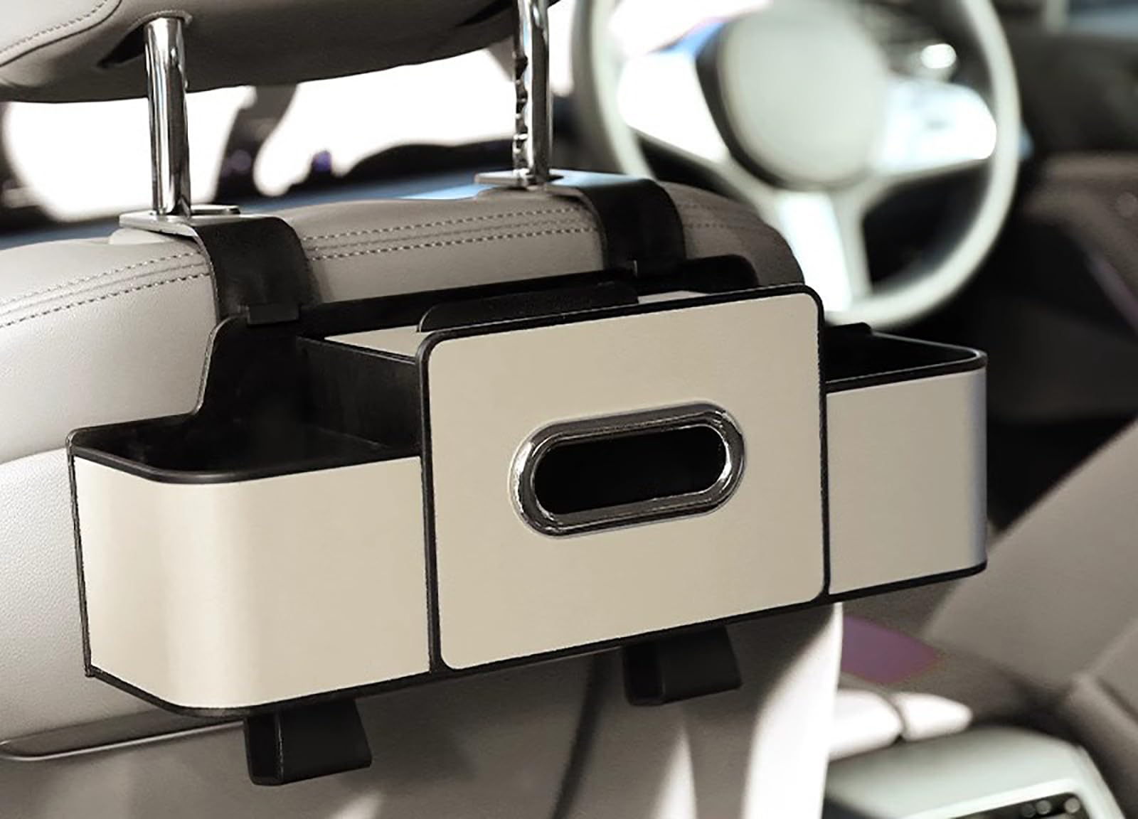 Car Seat Back Organizer Storage Box for Buick GL8 2000-2020 2021 2022 2023 2024 2025, Multifunction Backseat Storage with Cup Holder & Tissue Box, Headrest Hanging Organizer,B Beige