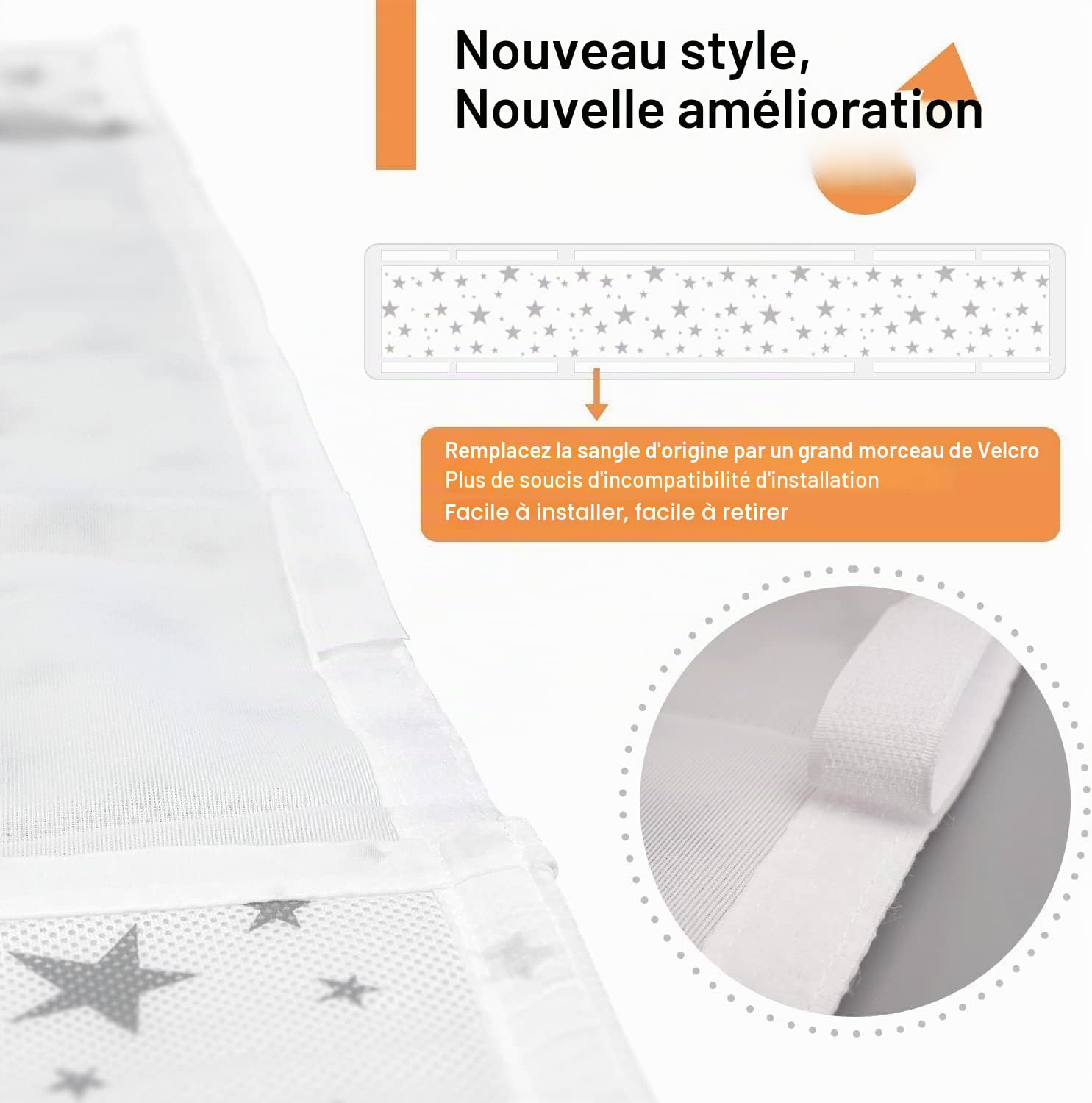 WYSWYG Lot de 2 tours de lit en maille respirante réglables et respirants avec velcro facile à installer pour toutes sortes de berceaux, 170 cm, blanc