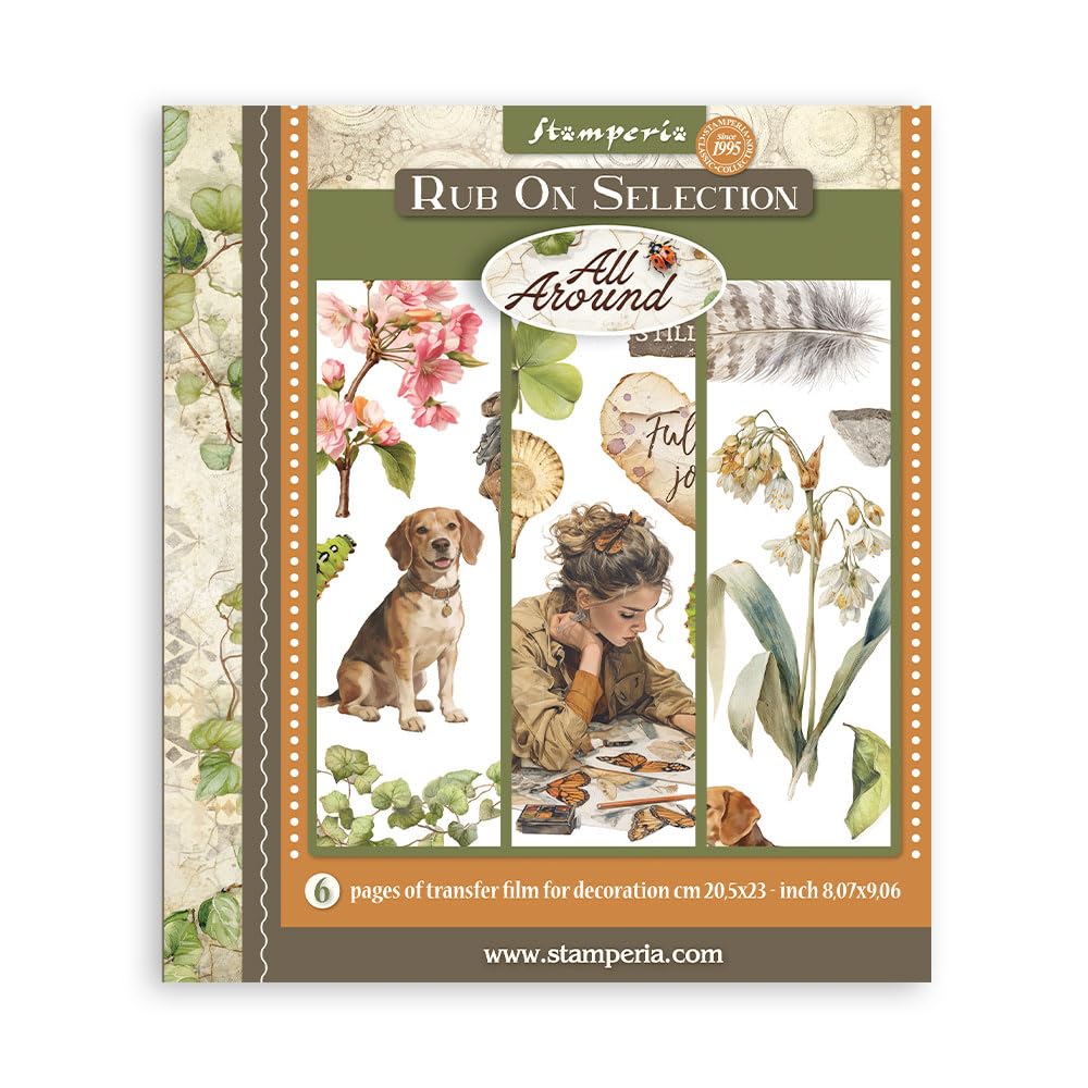 Stamperia - Rub-on Selection for Scrapbooks, Albums, Cards, Bullet Journals and More, Easily Transfer Images onto Paper and Other Surfaces, Perfect for Crafts and Gifting (6 Pages) (All Around)
