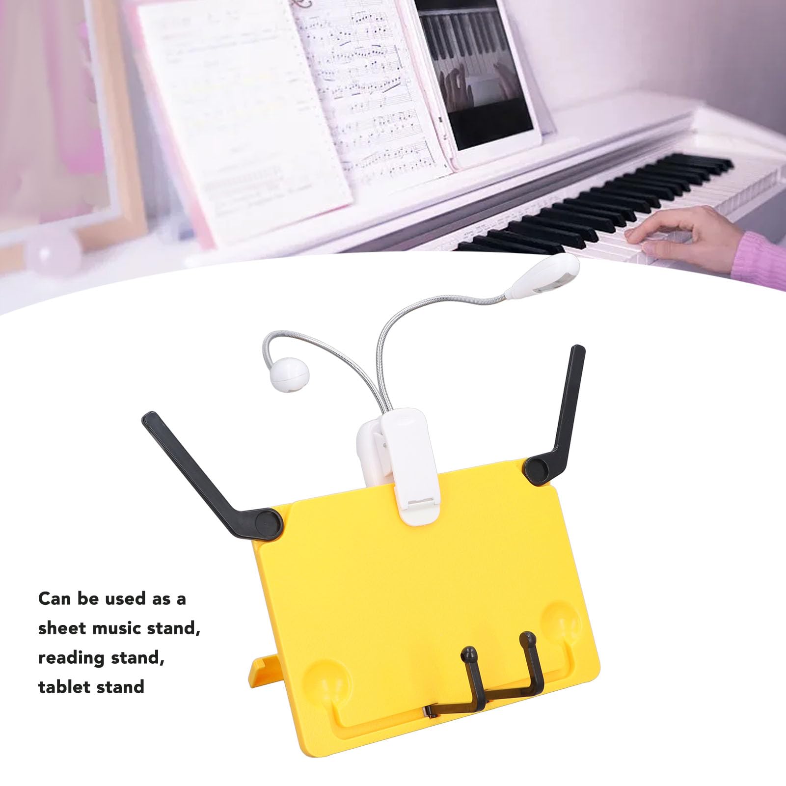 Mini supporto per libri da scrivania con luce LED, supporto pieghevole per spartiti da scrivania, set di luci per leggio, luce da lettura con clip per spartiti, libri