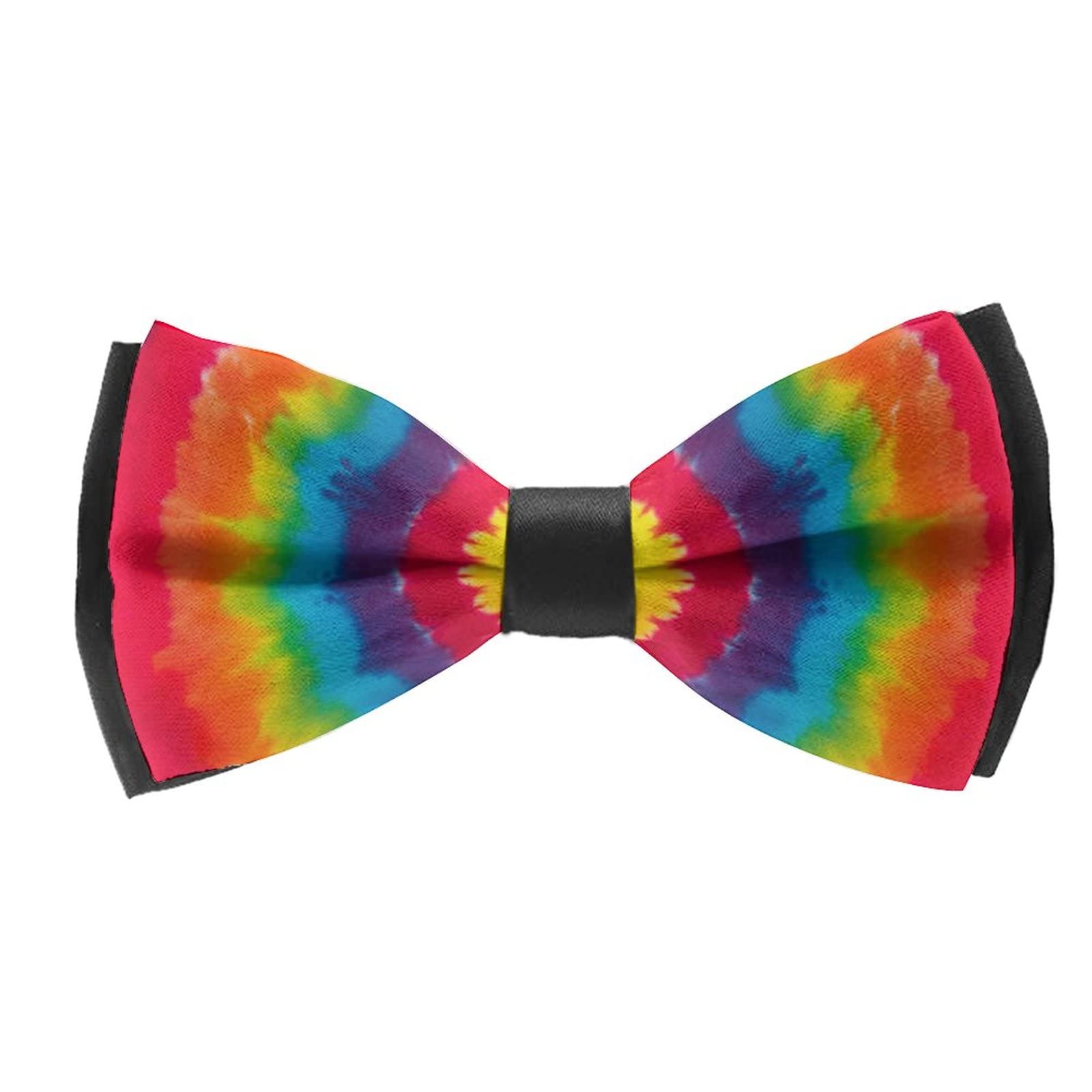 RIMENCH Adults & Children Red Yellow Blue Green Colorful Tie Dye Bow Tie Pre-Tied Satin Formal Tuxedo Tie Novel Necktie for Wedding, Party, Dress up, Christmas