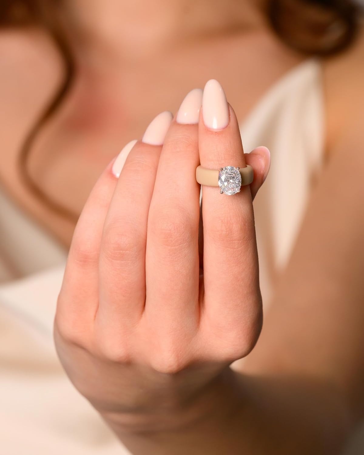 Rinfit Silicone Ring with Stone - Oval Cut Cubic Zirconia Solitaire Engagement Ring for Women - Rubber Wedding Bands - Patented Design - Image 8