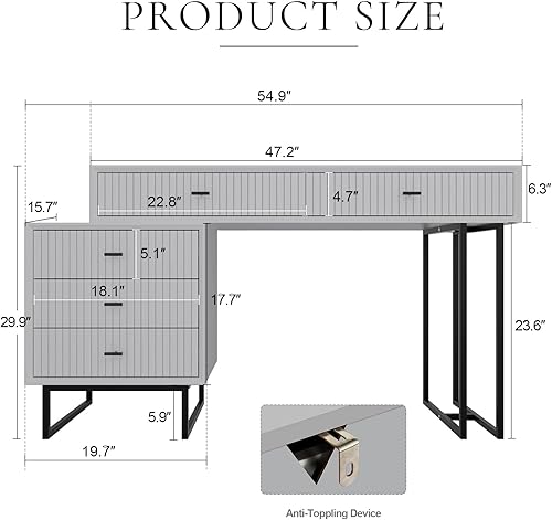Miniatura 2 de UEV Escritorio de tocador con cajones juego de tocador de maquillaje con cajón movible de 3 cajones tocador de maquillaje moderno para dormitorio