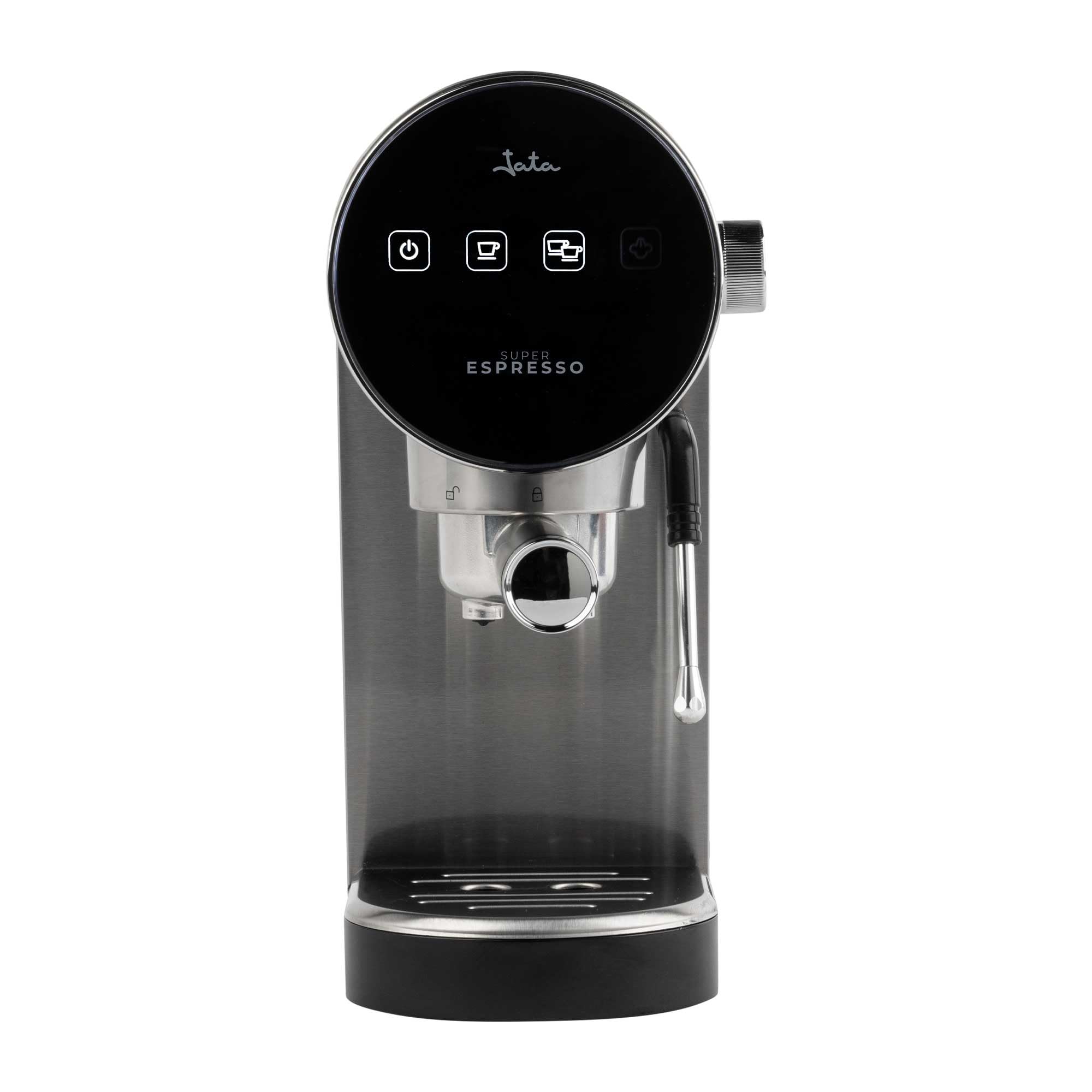 JATA JECA5505 - Cafetera Espresso 20 Bar 1360 W con Pantalla Táctil, Vaporizador de Leche, 1 y 2 Tazas, Depósito 0,9 L, Calienta Tazas, Desconexión Automática