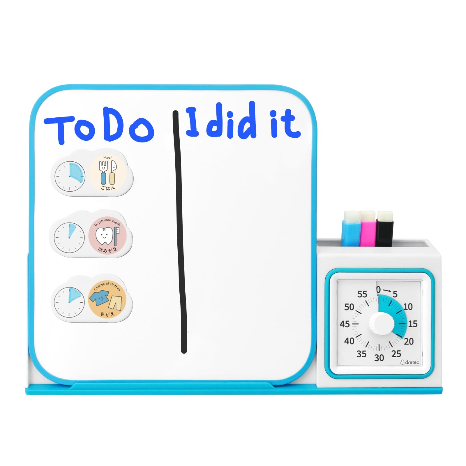 dretec Task Timer with Dry Erase Board Visual Countdown Timer 60-Minute Magnetic Whiteboard for Kids and Adults