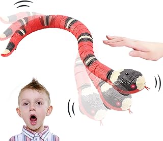 Bebester Induction Snake Toy for Kids Pets, 16" Rechargeable Realistic Rattle Snake Sensor Control Snake Toy with Retractable Tongue and Swinging Tail, Children Halloween Christmas Birthday Gift