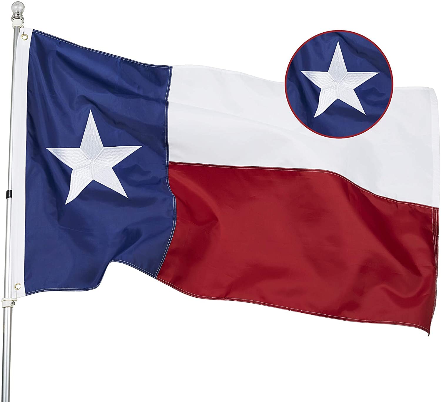 Homissor Texas Flag 8x12 Ft TX State Flags Large Embroidered Sewn Heavy Duty 210D Oxford Nylon Texas Flags
