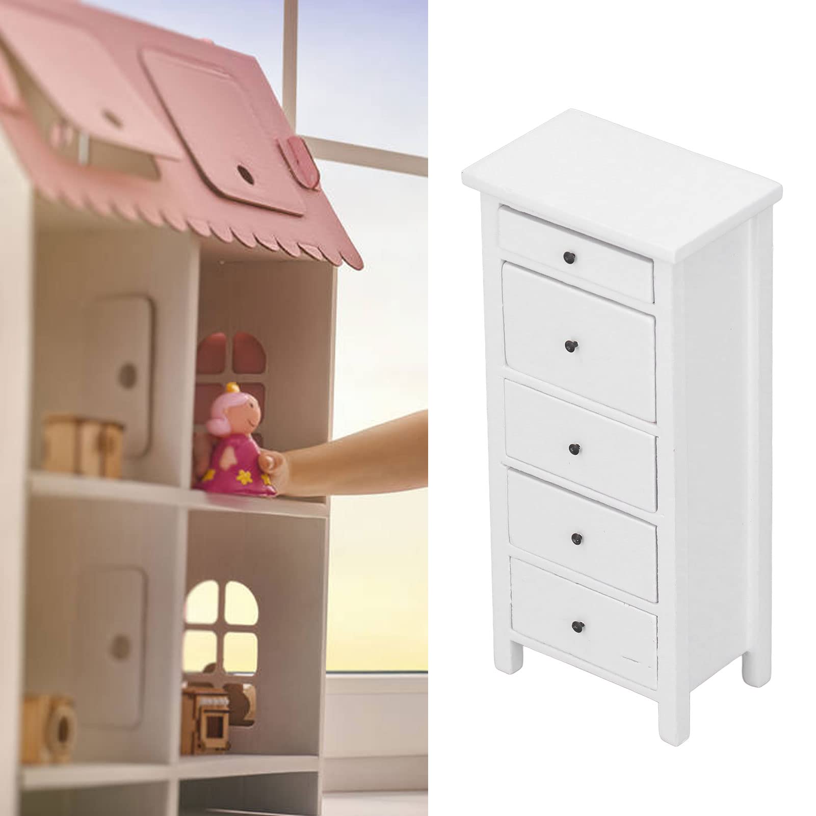 Commode 5 Tiroirs Miniature 1/12 Pour Maison De Poupée - Meuble En Bois Blanc, 8,1x3,2x11 Cm - 13