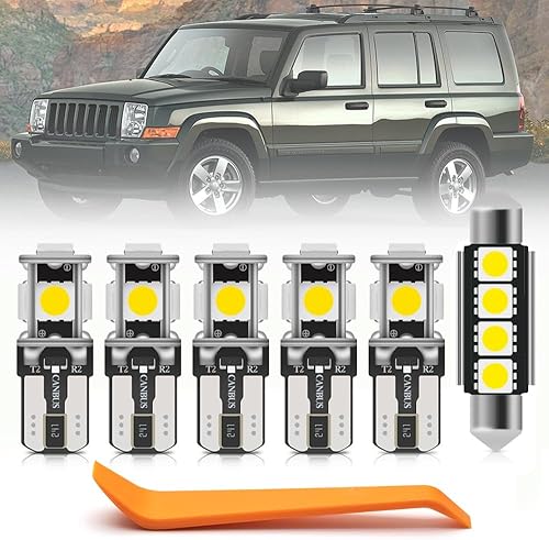 Kit de 14 bombillas LED blancas para Jeep Commander 2006 2007 2008 2009 2010 LED mapa cúpula pie del maletero luces de matrícula súper brillantes