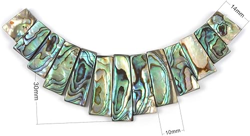 Vista 4 de Justinstones Conjunto de cuentas grandes y anchas graduadas rectángulo de concha de abulón natural, 13 piezas