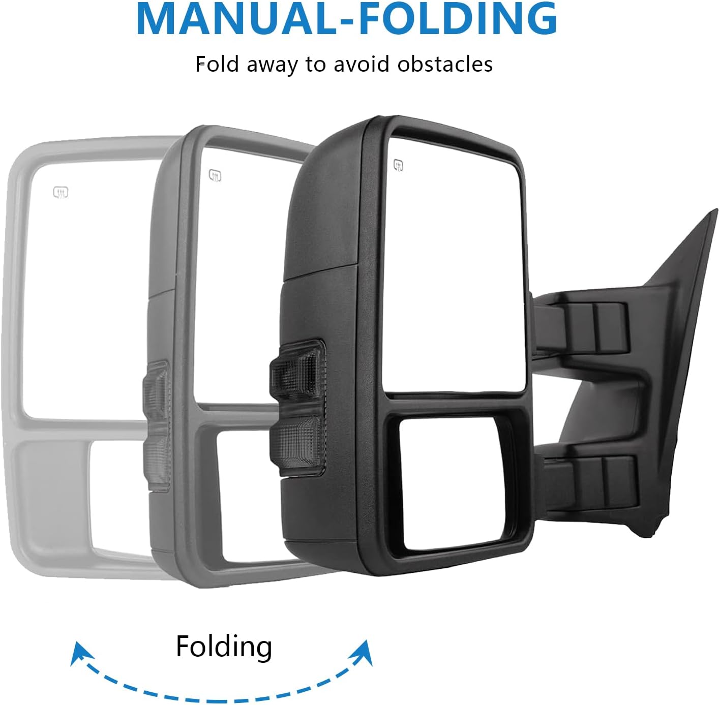 Towing Mirrors Left & Right Pair Set For 99-07 F-250 F-350 F-450 F-550 Super Duty, 01-05 Excursion,Power Heated,Smoke Signal Light,Black Driver Passenger Side Lh Rh