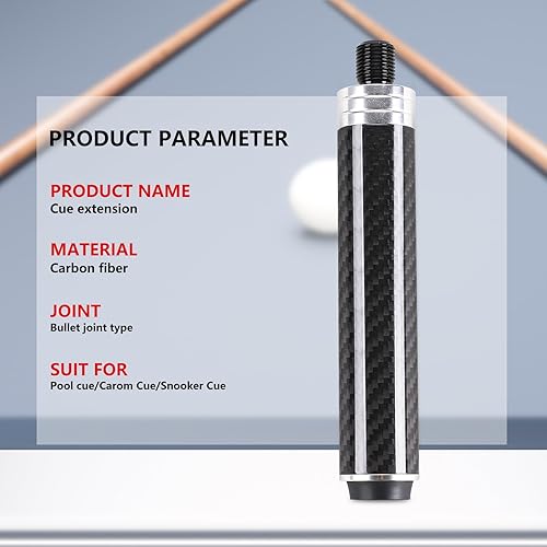 Miniatura 4 de CROWN ME Extensión de taco de billar de carbono de 6 pulgadas con 3 parachoques, extensores de taco de piscina