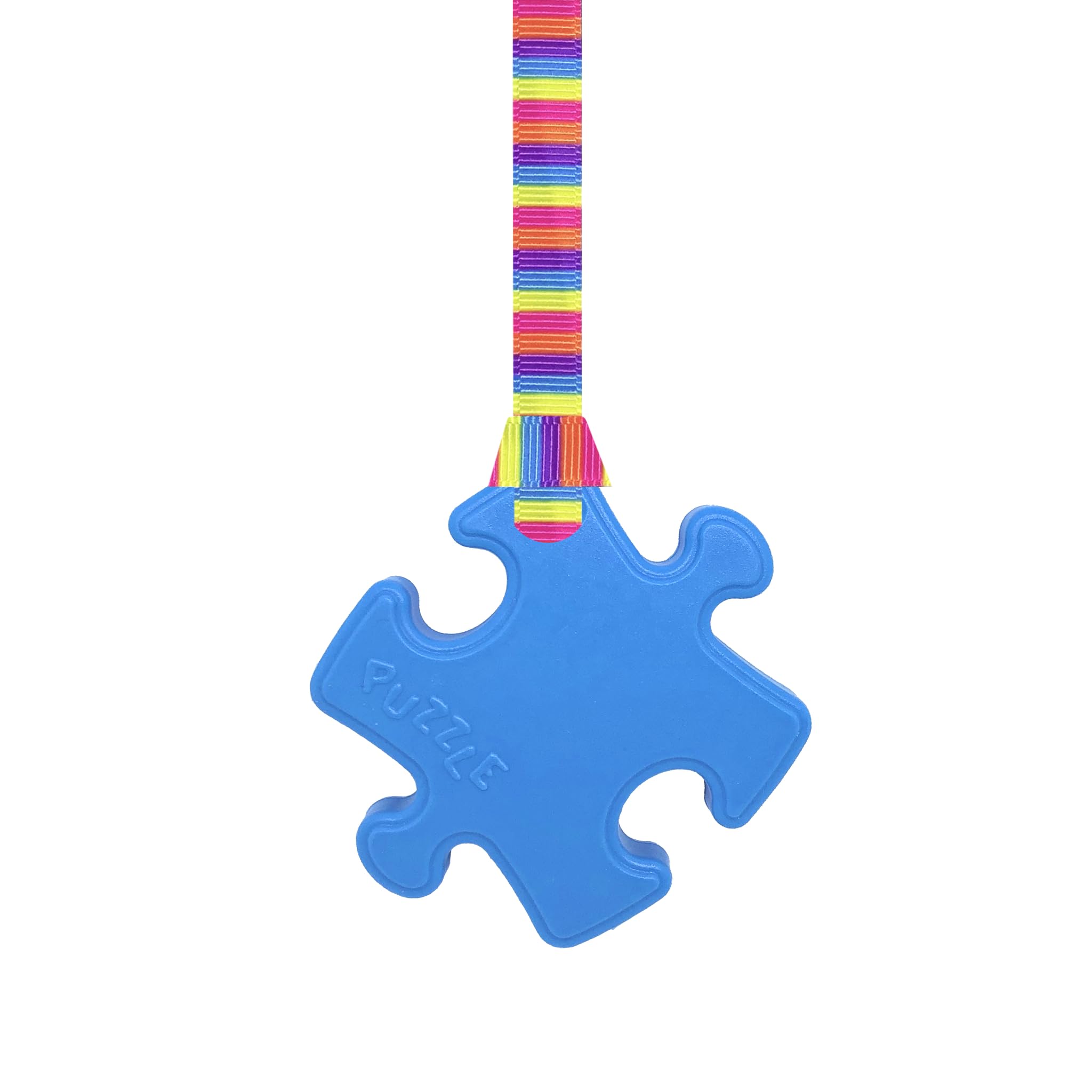 Puzzle Pendant chew Necklace - Autism - Blue with Lanyard (6 Designs Available!) (54cm, Pink Stripes)