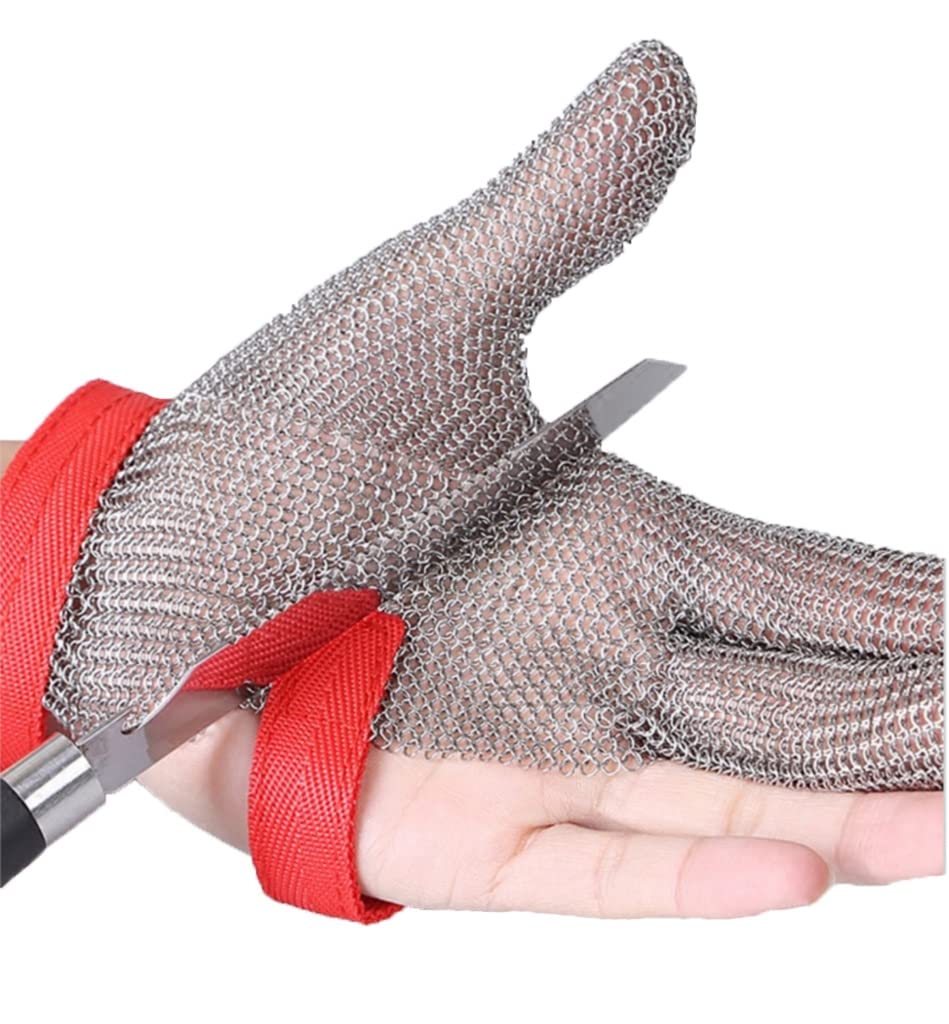 Guantes de Alambre de Acero de Tres Dedos de Grado alimenticio, Guantes de Trabajo de Seguridad Protectores Antideslizantes Resistentes al Desgaste. (Size : 2pcs/S)